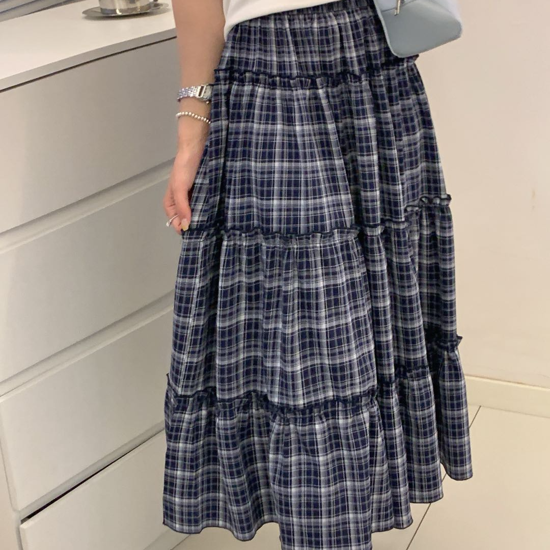 A1721 藏青格子蛋糕裙