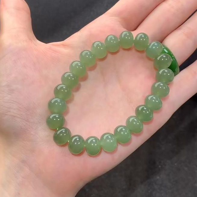 {精选货头}天然和田玉湖水蓝手串H80算盘珠青海料多样性发其一