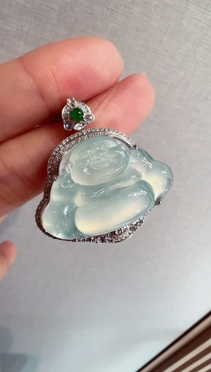 翡翠18K金镶嵌吊坠(不含链)佛公