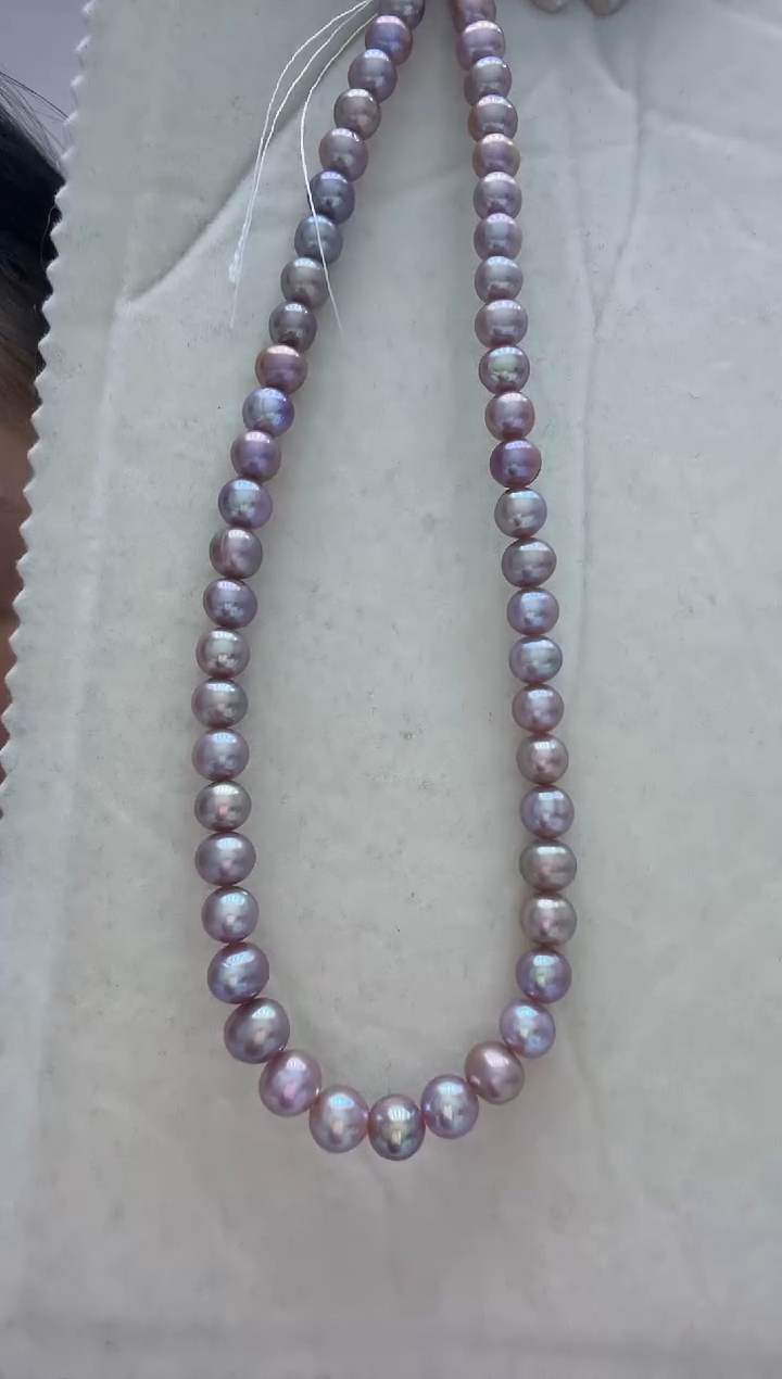 颈饰银S925镶嵌淡水珍珠灰绿紫 无核 6.3-7.3
