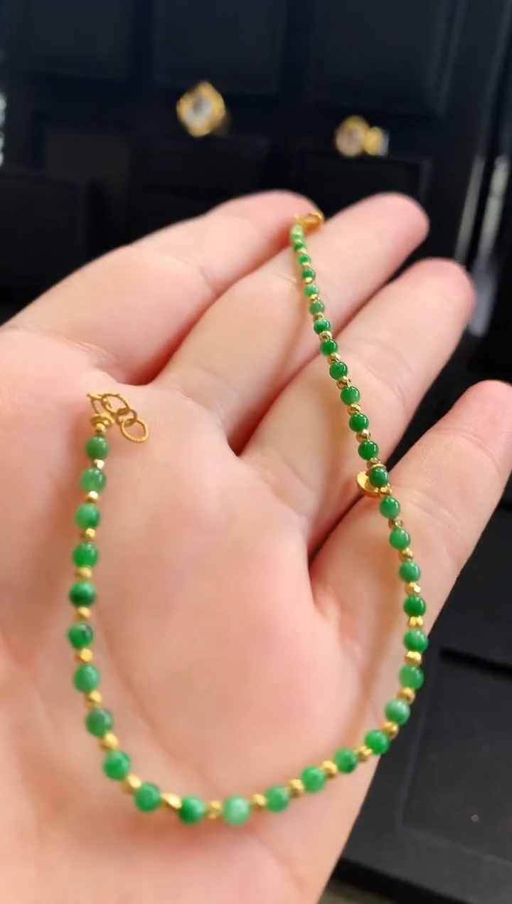 【闪购商品】翡翠手链18K金镶嵌手链