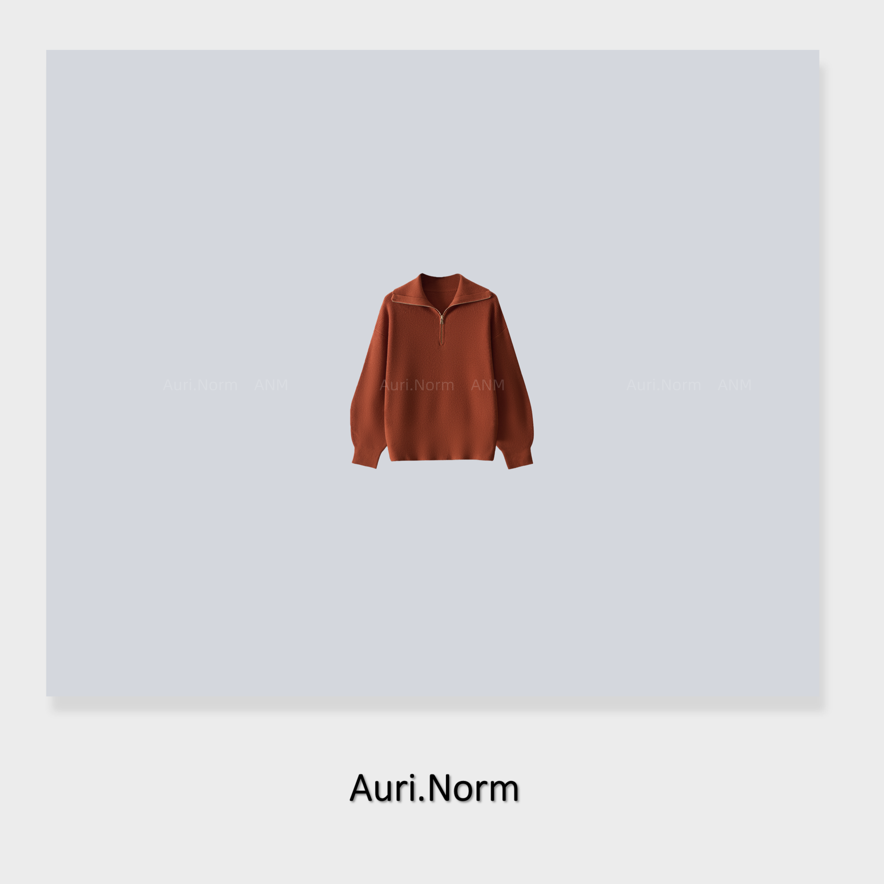 Auri.Norm【柿柿如意】简约橘色拉链翻领毛衫小众设计师特别款
