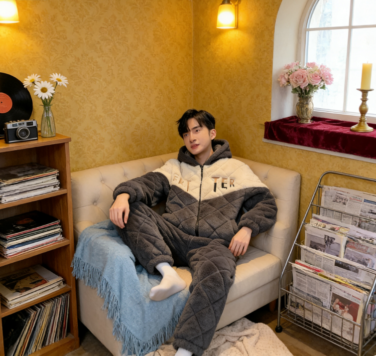 家居服套装保暖家居服长袖睡衣秋冬季冬款23028