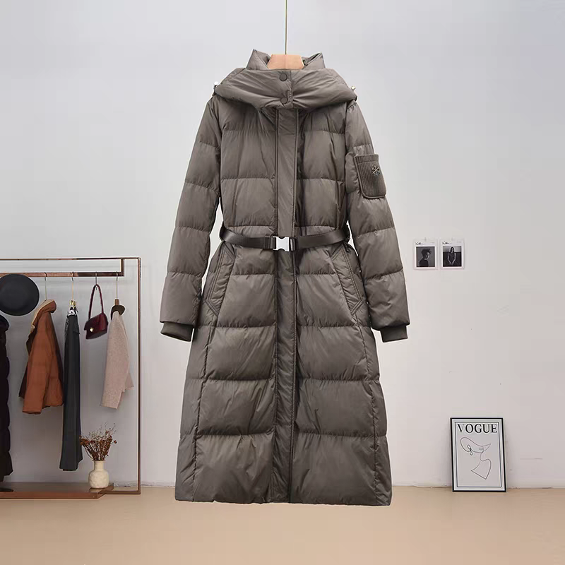 Y318羽绒服纯色连帽女款百搭女长款过膝保暖休闲休闲风