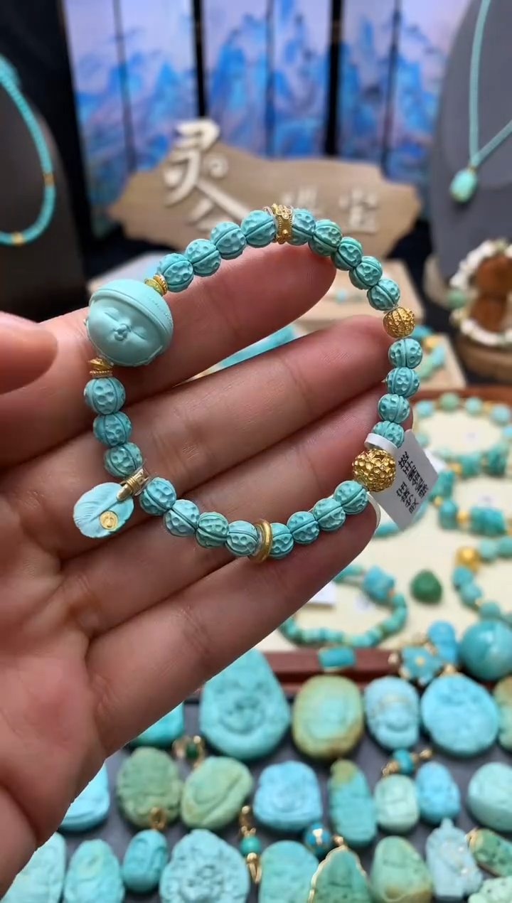 【闪购商品】绿松石手链18K金镶嵌金刚手链