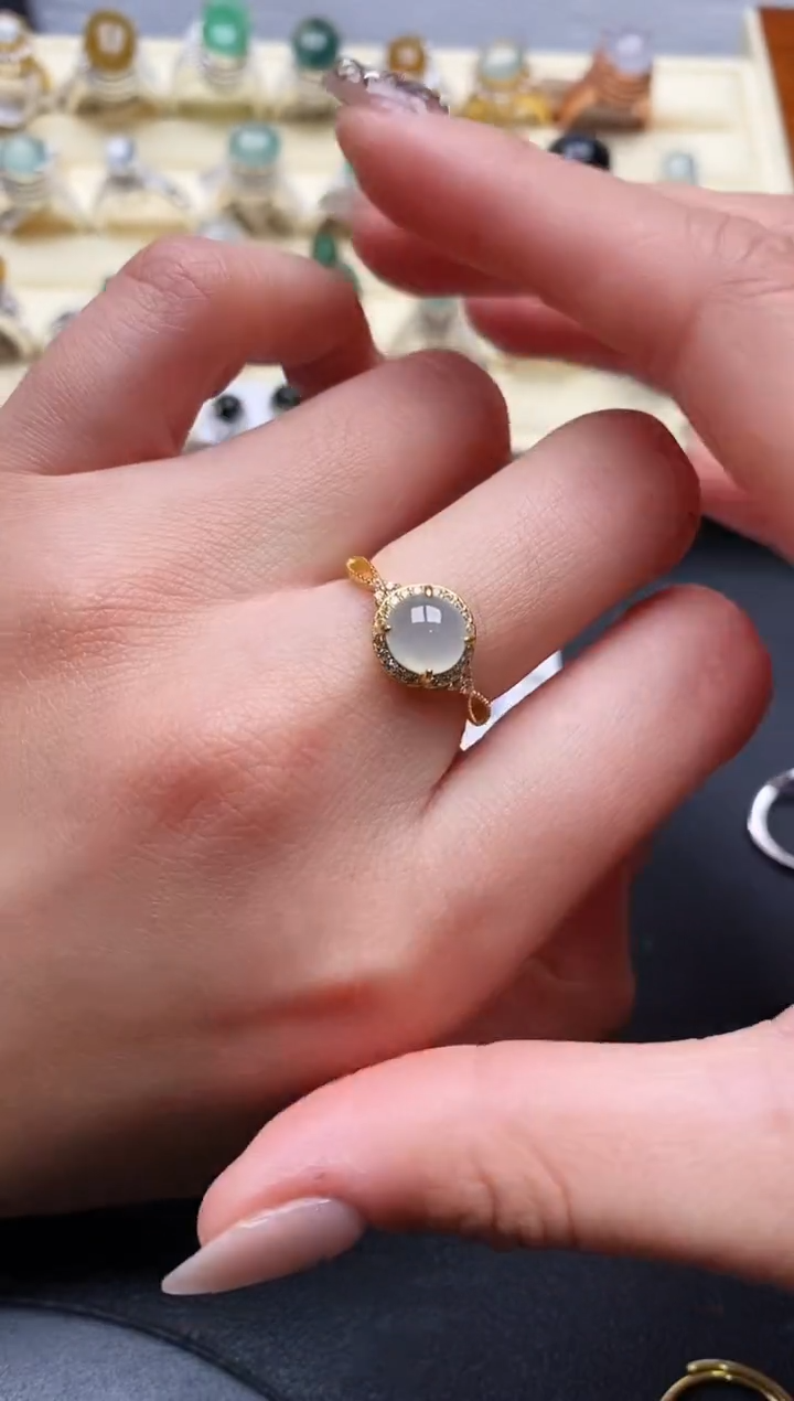 【闪购商品】翡翠戒指银S925镶嵌缅甸翡翠3   5+6