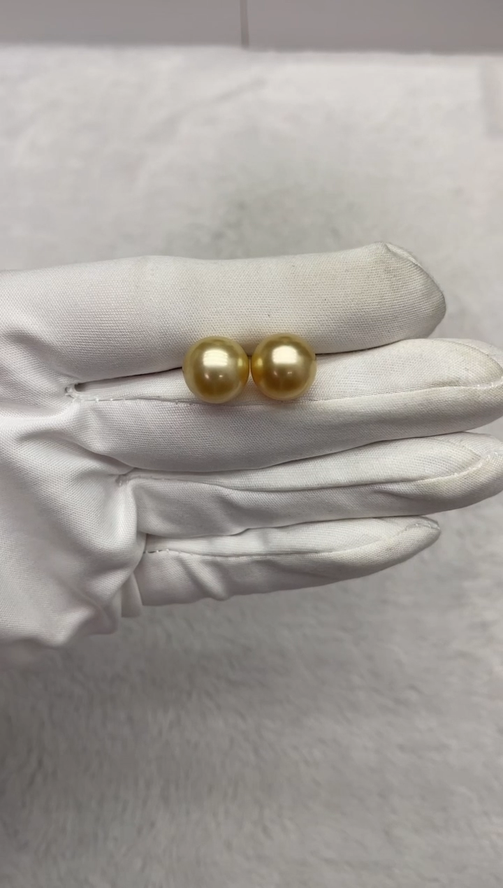 【闪购商品】海水珍珠耳饰未镶嵌南洋金珠素钉款11-12mm