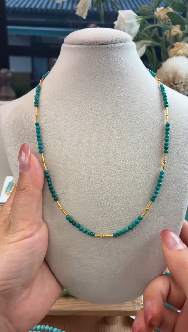 18K金镶嵌绿松石项链1
