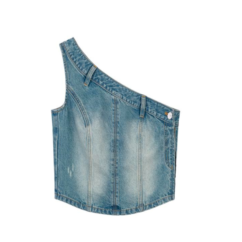 【景致】AVVENN 牛仔斜肩上衣AM30801589