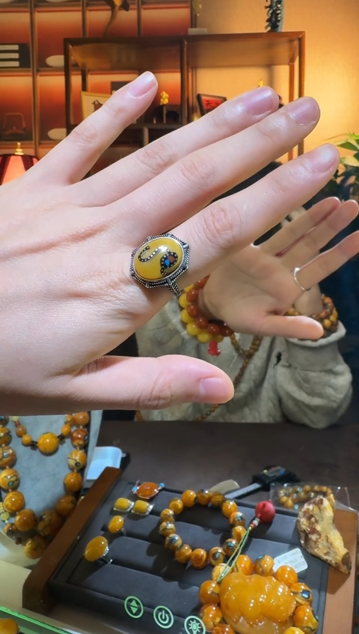 蜜蜡颈饰银S925镶嵌5473天然蜜蜡珠宝奇石