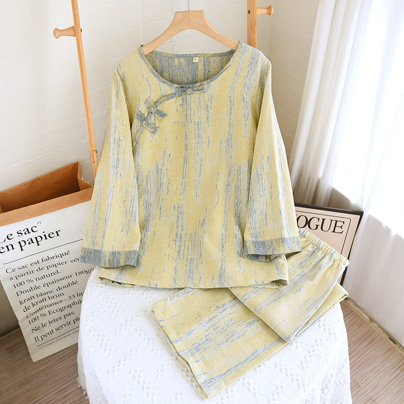 纯棉双层棉纱睡衣女长袖长裤2024新款春夏家居服两件套装女士全棉