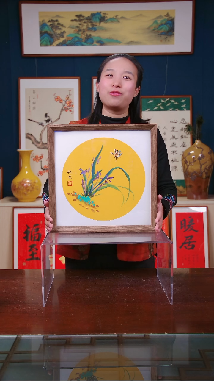 【闪购商品】国画作品 兰花 ，带框尺寸 35*35