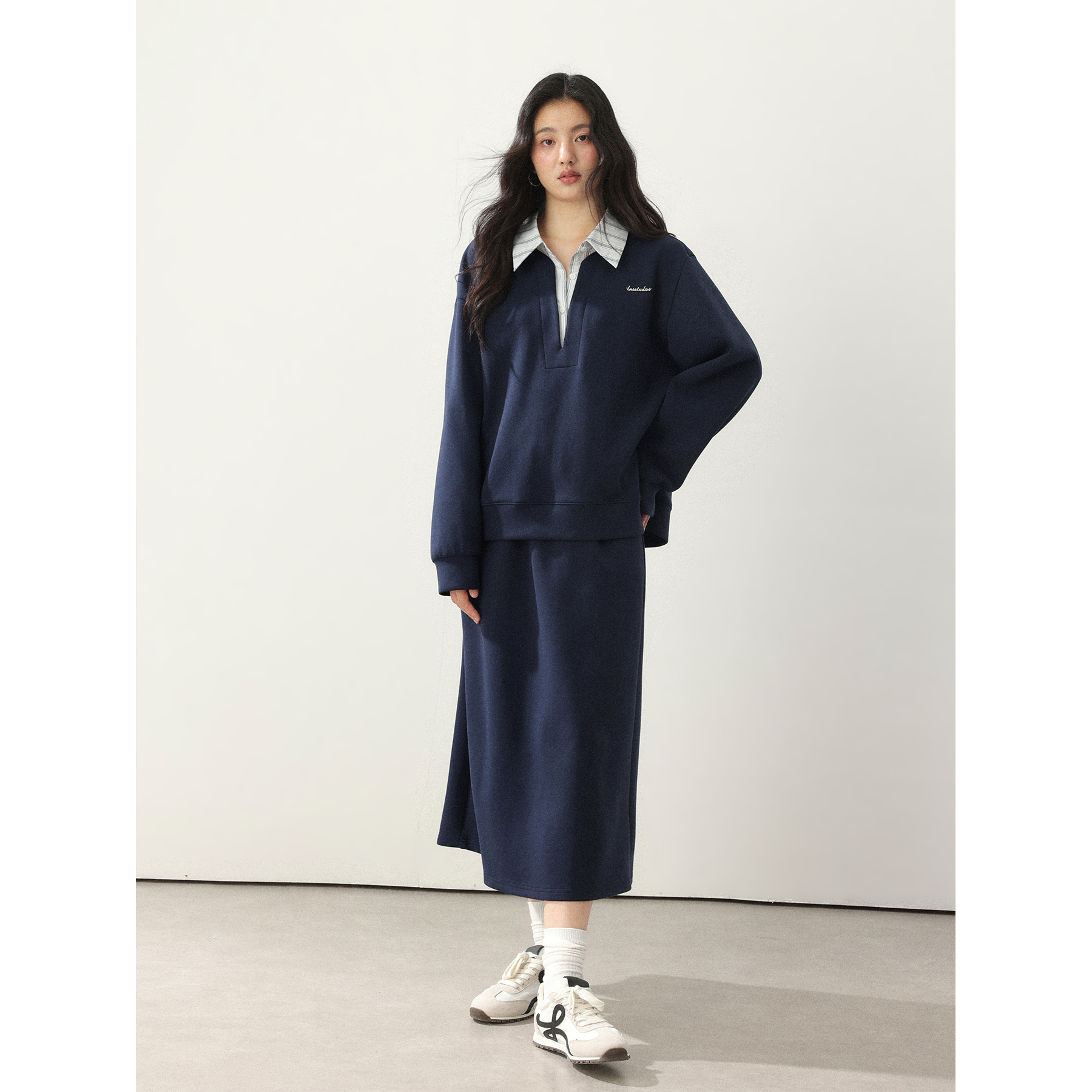 爱蔷薇大码卫衣套装女松弛感穿搭一整套秋季半身裙两件套GT78199