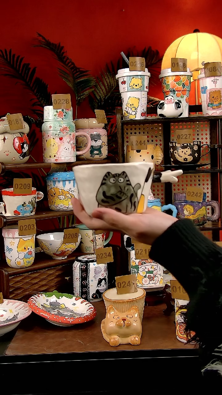 其他楊****結景德镇陶瓷手工手绘卡通风看好你哟把手杯