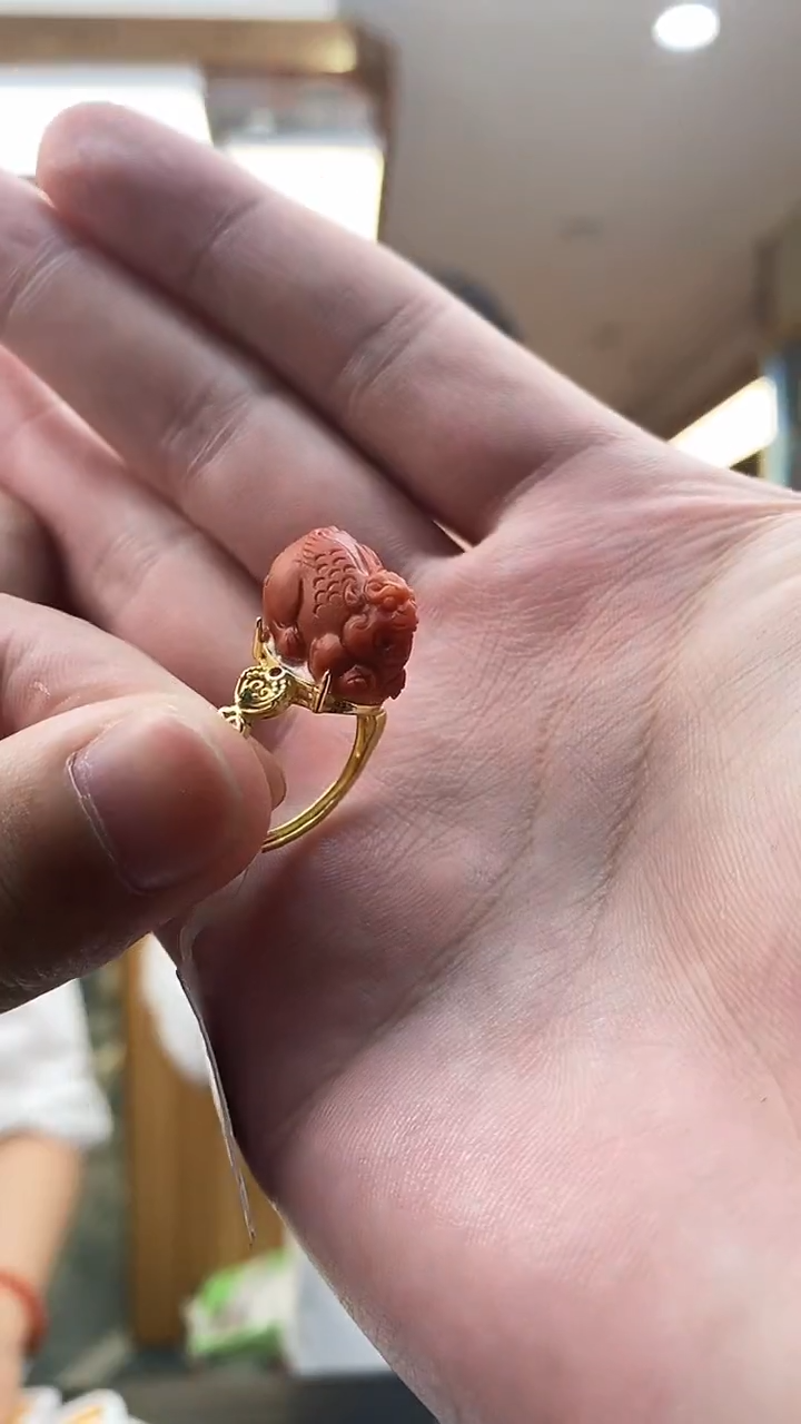 银S925镶嵌南红玛瑙戒指天然原矿南红貔貅戒指