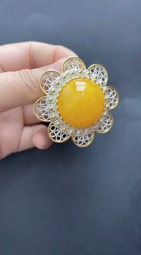 【闪购商品】琥珀裸石银S925镶嵌蜜蜡吊坠