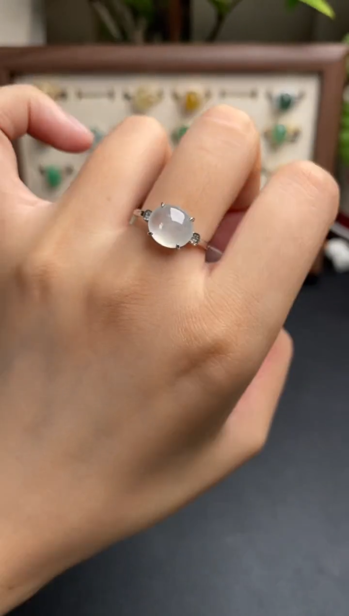 翡翠戒指银S925镶嵌一物一证一礼盒