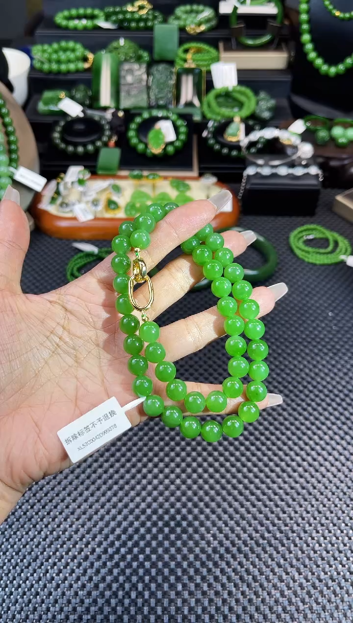 【闪购商品】和田玉（碧玉）项链未镶嵌XL53冰胶正阳绿10mm项链