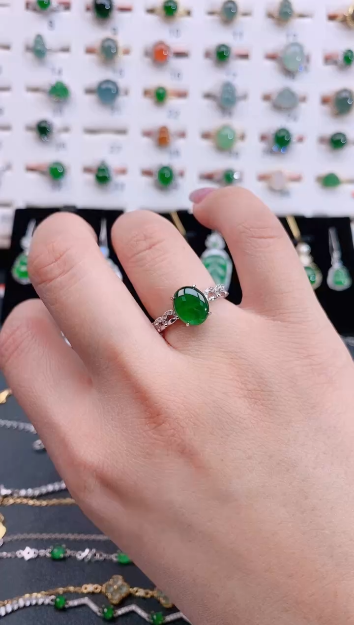 银S925镶嵌戒指翡翠天然翡翠