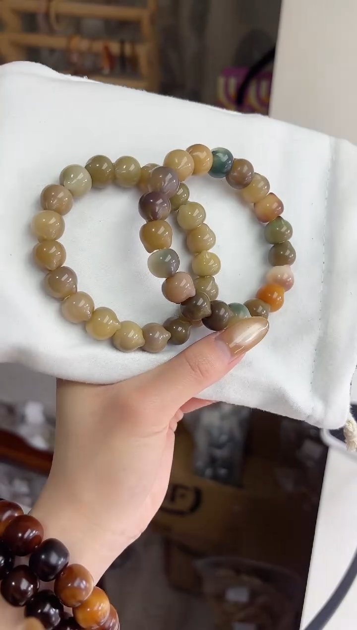 手串菩提根/象牙果沐n88紫美人玉化猫猫头13mm手串随机