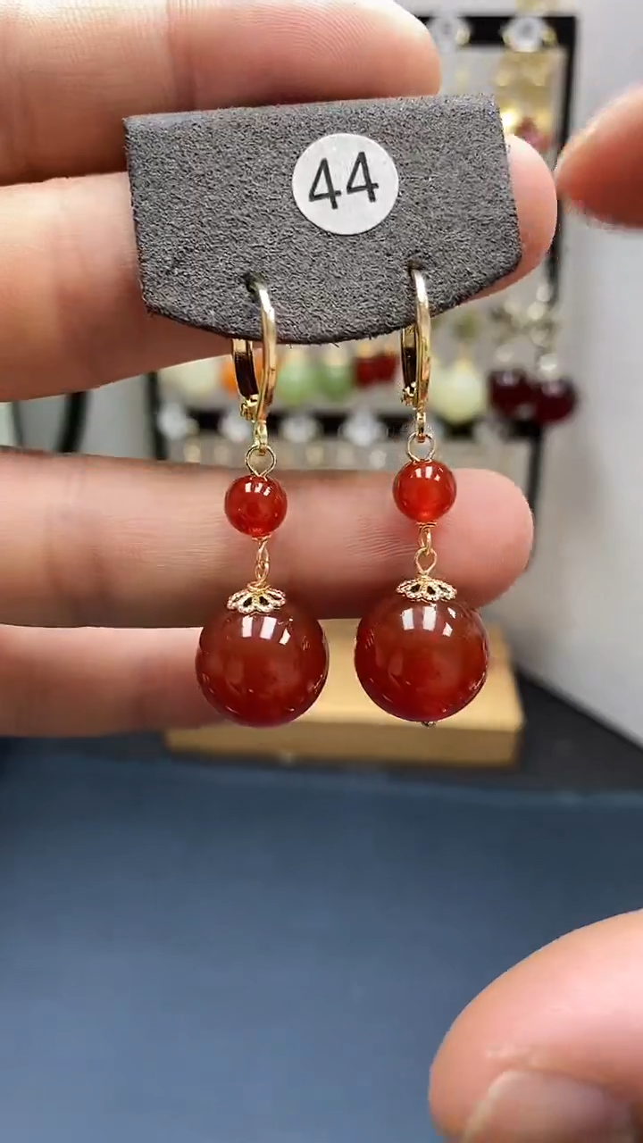 【闪购商品】南红玛瑙耳饰银S925镀金镶嵌尺寸14mm耳扣连珠02