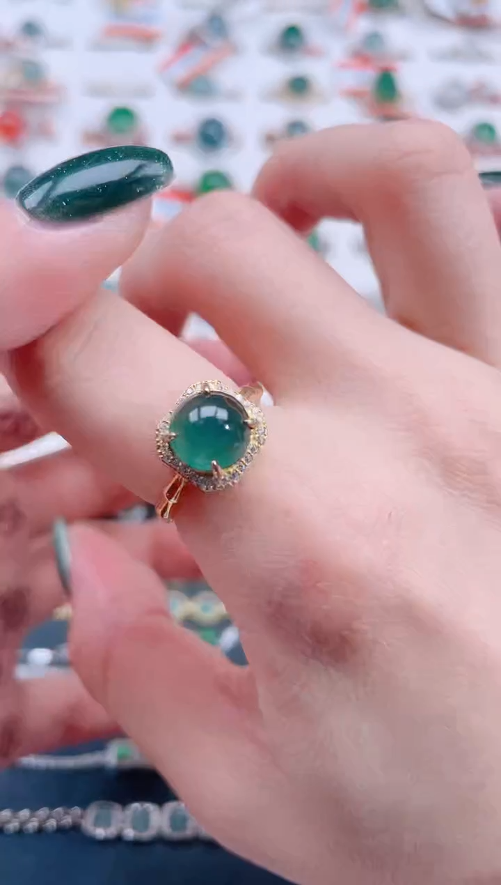 银S925镶嵌戒指翡翠天然翡翠
