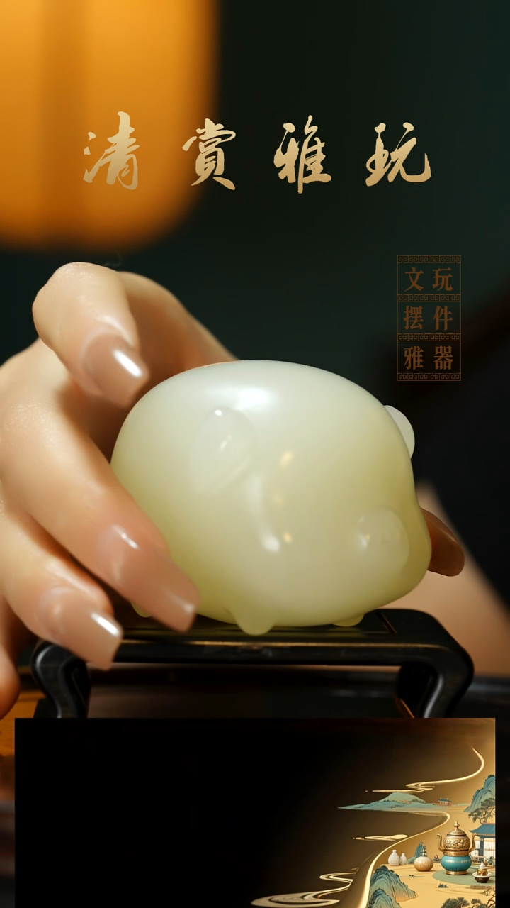 玉《小福猪》手把件摆件