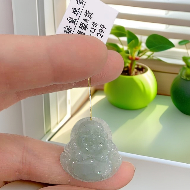 缅甸翡翠A货   翡翠玉吊坠 笑口常开