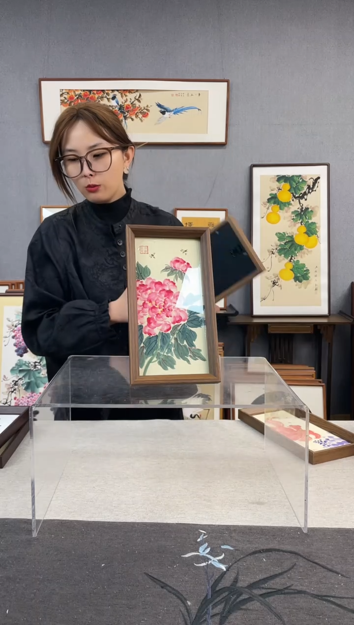 【闪购商品】国画手写手绘带框作品-16*29-牡丹