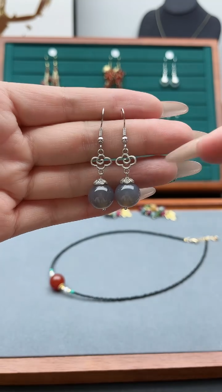 【闪购商品】玛瑙/玉髓耳饰银S925镶嵌092