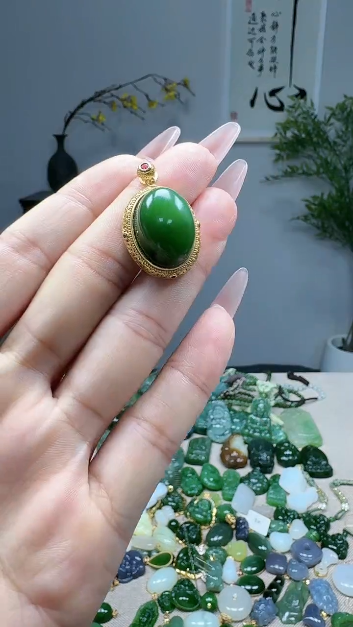 吊坠(不含链)银S925镶嵌和田玉1