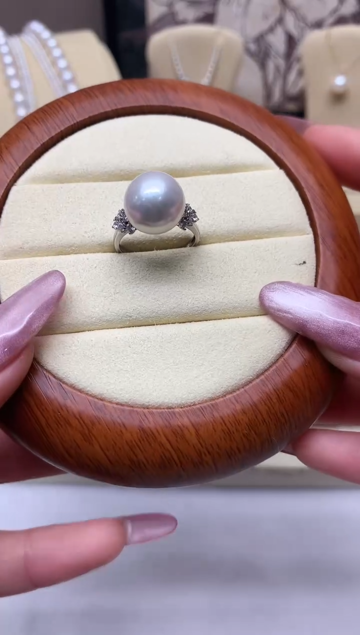 银S925镶嵌戒指淡水珍珠12-13mm