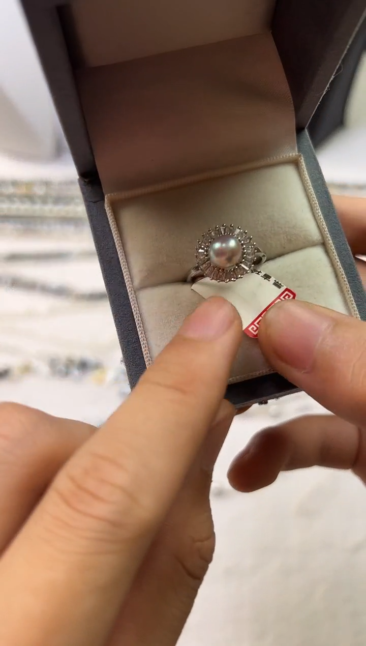 银S925镶嵌戒指海水珍珠珍珠