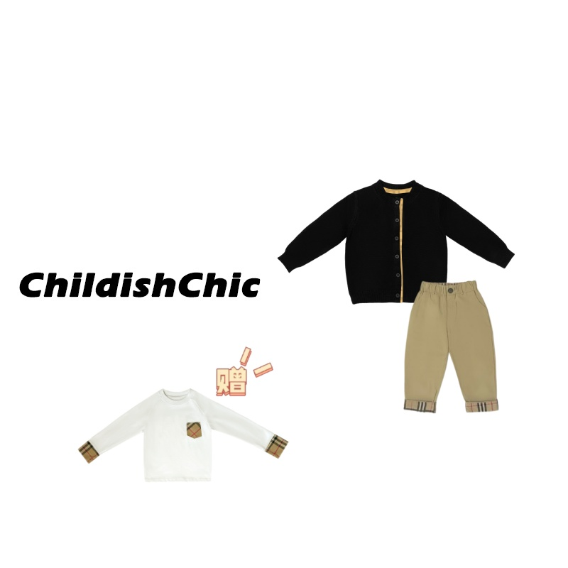 【Chicmigo高定童装】秋季新款格纹毛衣高定设计款针织衫套装