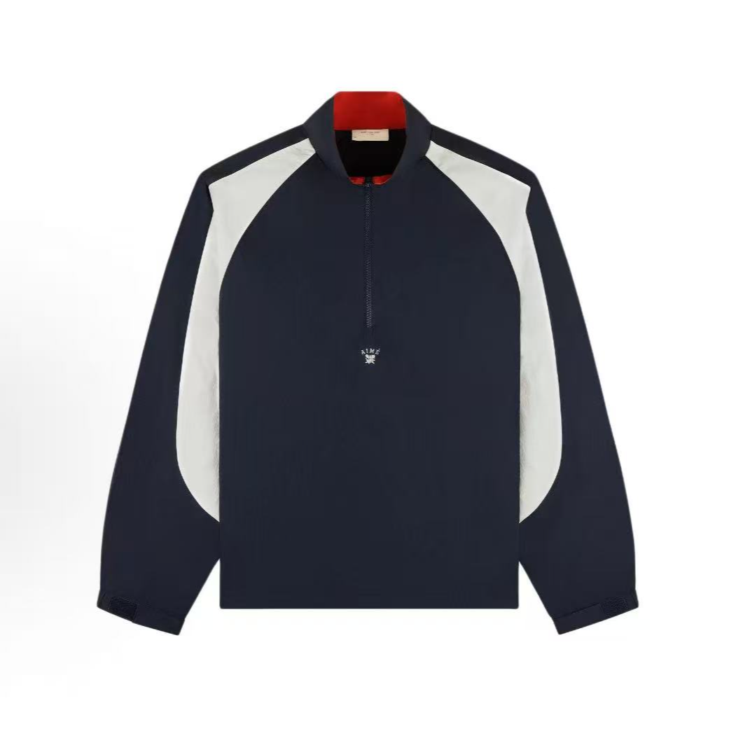 Aime Leon Dore SS25 女王徽章刺绣撞色套头夹克 海军蓝色