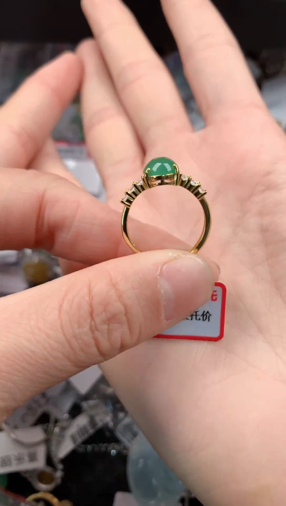银S925镶嵌戒指翡翠666   2