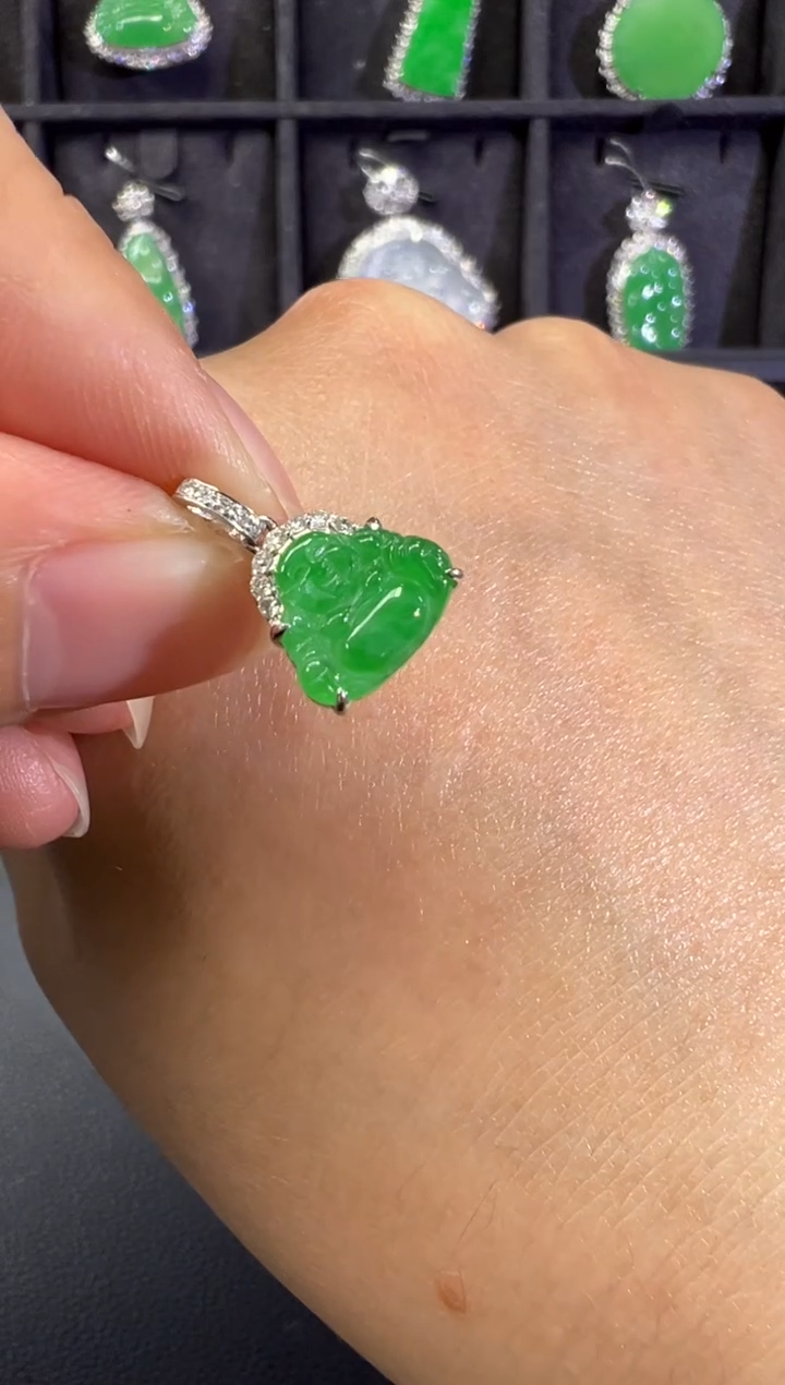 吊坠(不含链)18K金镶嵌翡翠A17|1980