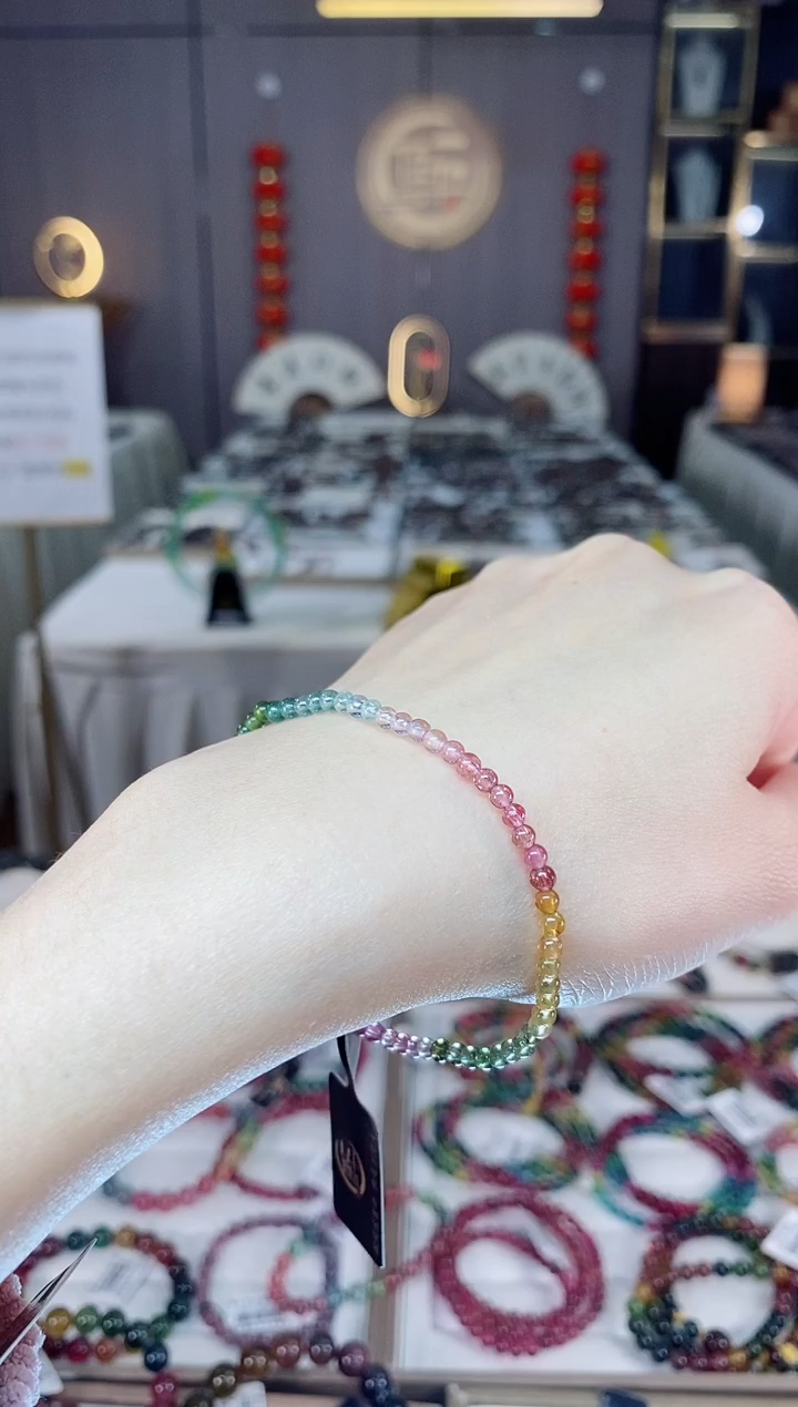 未镶嵌老矿碧玺色标净体单圈手串3mm+碧玺dan多样性发货一条 