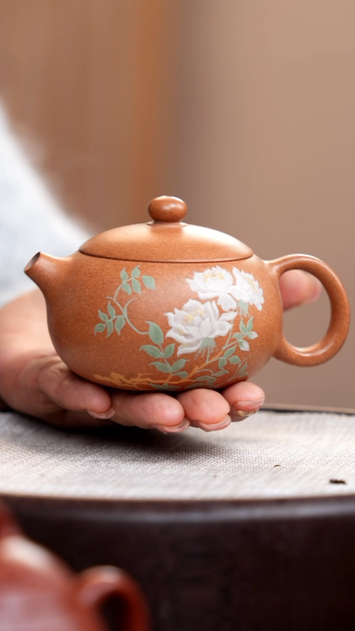 【闪购商品】紫砂茶壶金砂段泥扁西施泥绘花