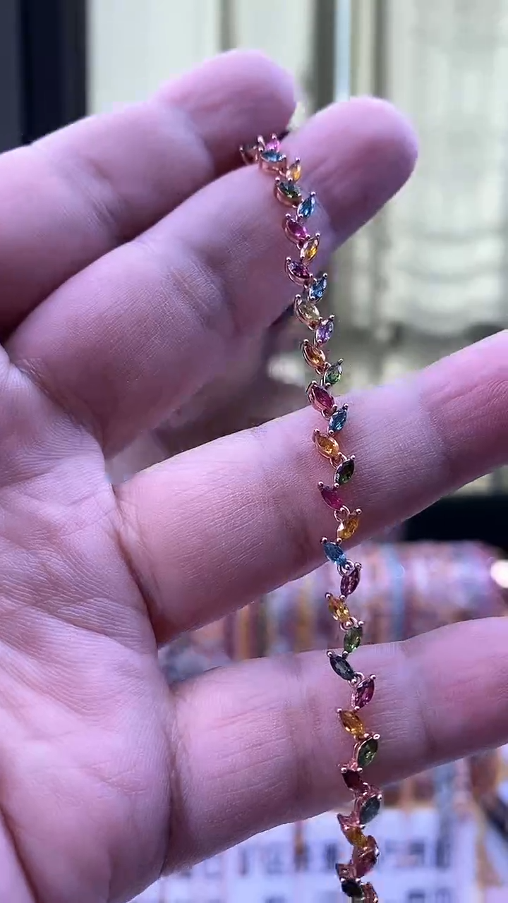 手链银S925镶嵌碧玺45354354354