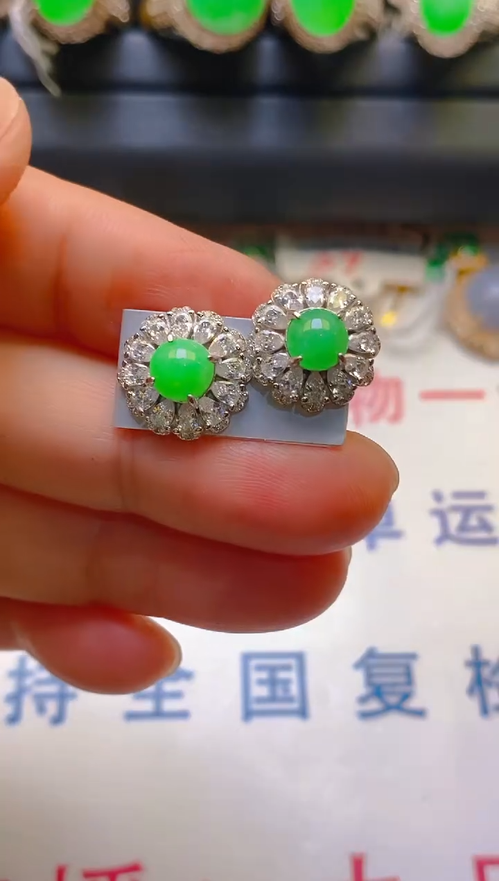 【闪购商品】翡翠耳饰银S925镶嵌天然A货翡翠1