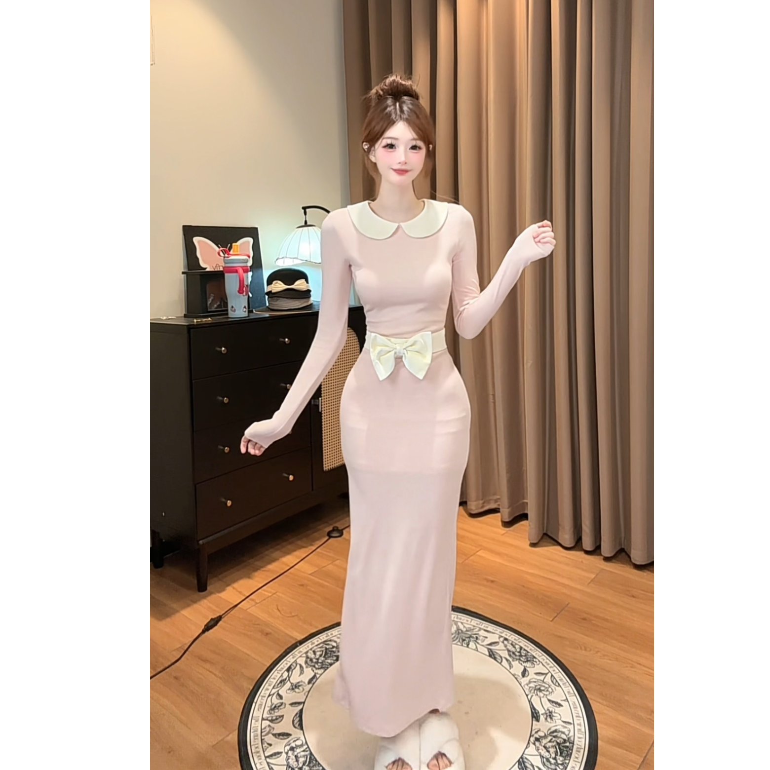 白白【甜心公主】秋纯欲风娃娃领修身显瘦甜妹约会连衣裙LXYJL53474