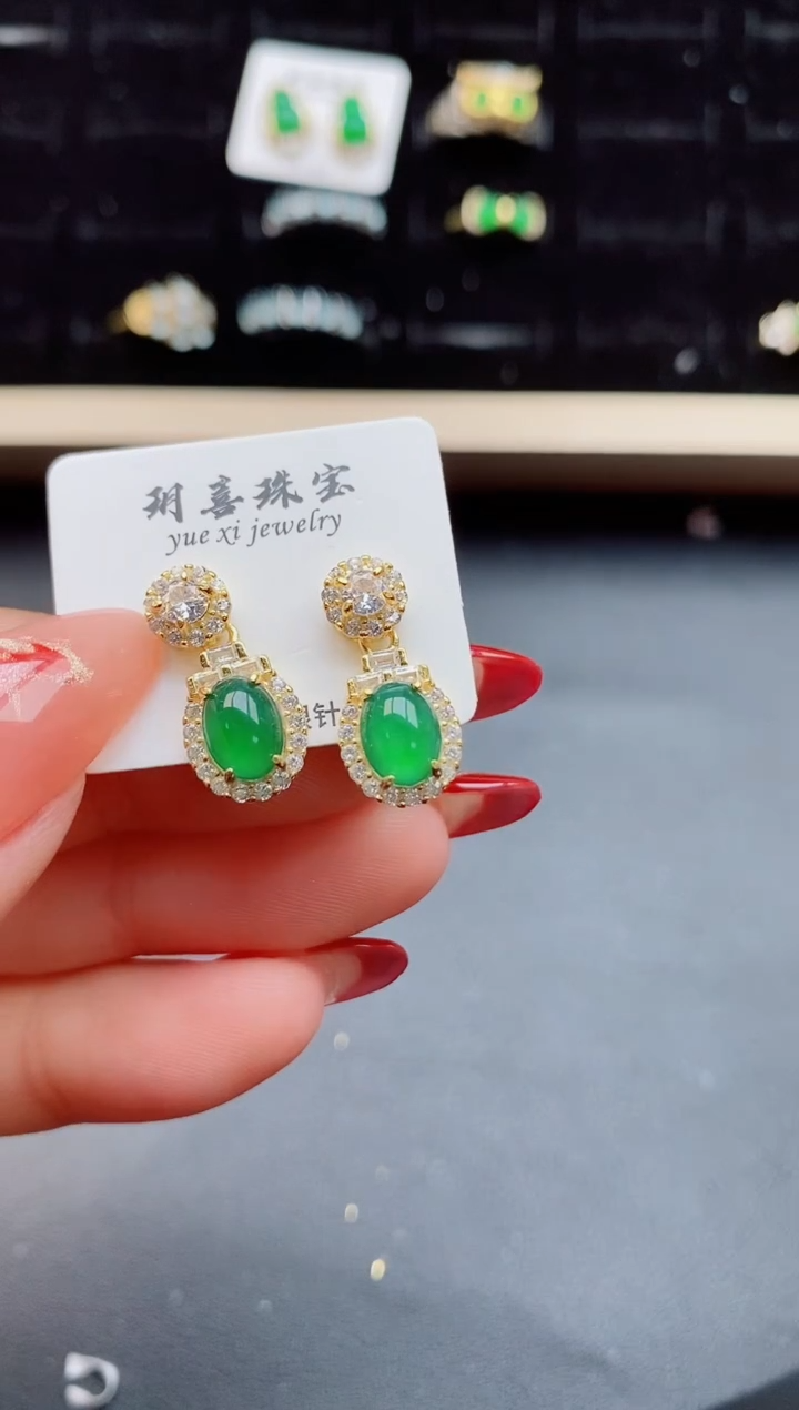 【闪购商品】翡翠耳饰银S925镶嵌50800