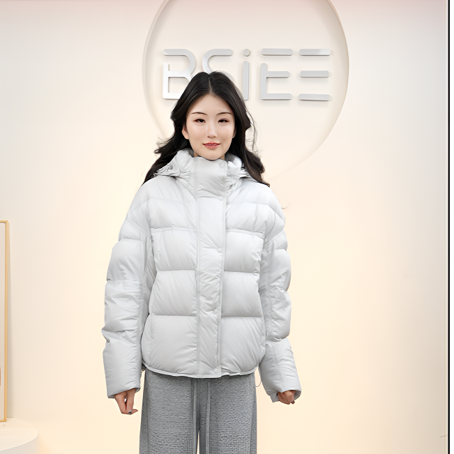 BSIEE本涩可拆卸连帽防风轻薄短款羽绒服泡芙时尚女士外套