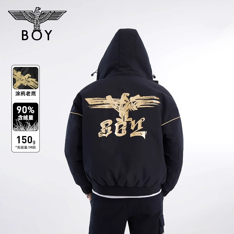 【黄金法则】BOYLONDON情侣时尚宽松潮流保暖冬季黑色羽绒服N28910