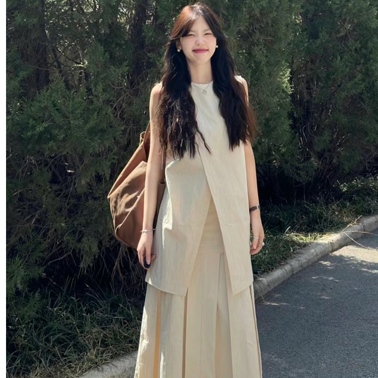 新中式背心半身裙两件套女新款夏季复古简约绑带清冷禅意风套装裙