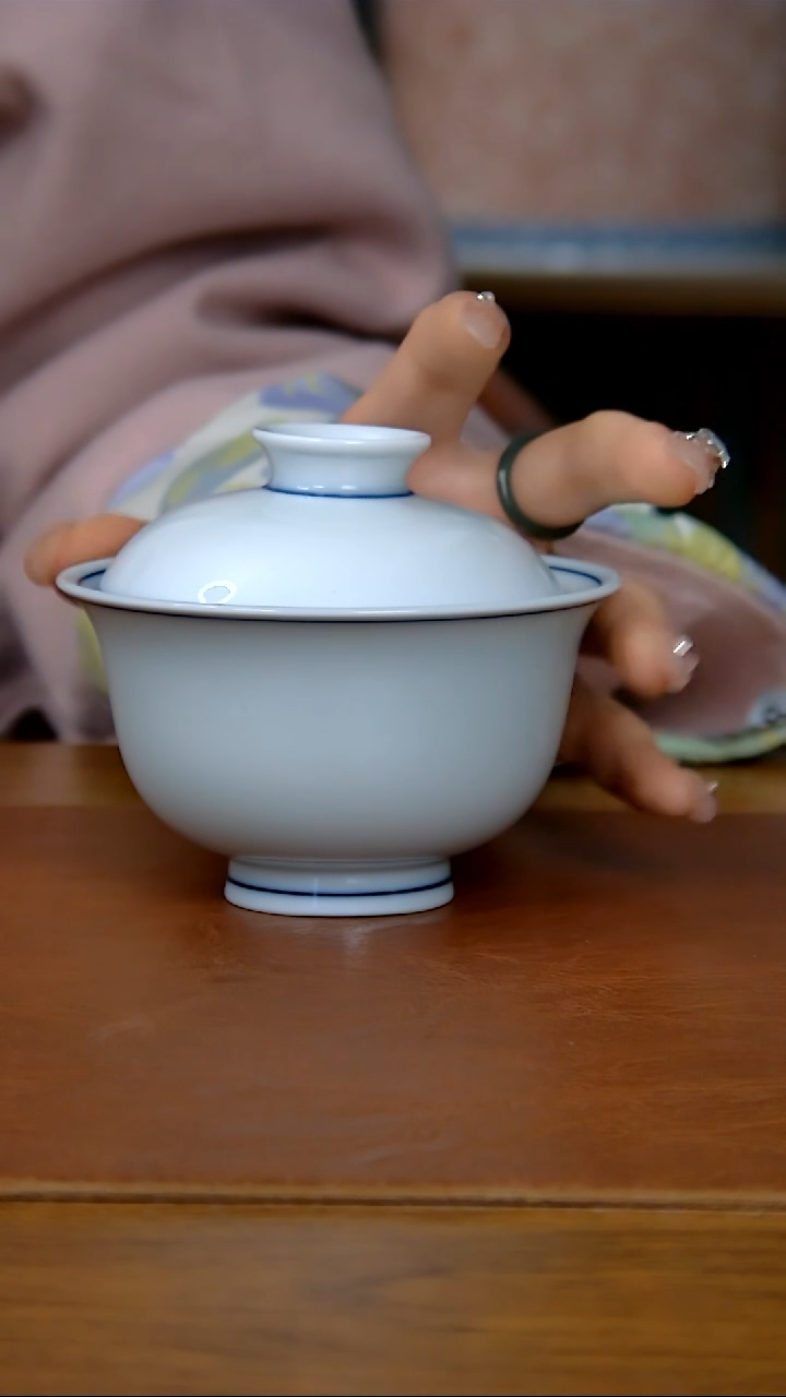 【闪购商品】陶瓷白胎两才盖碗（柴窑）     