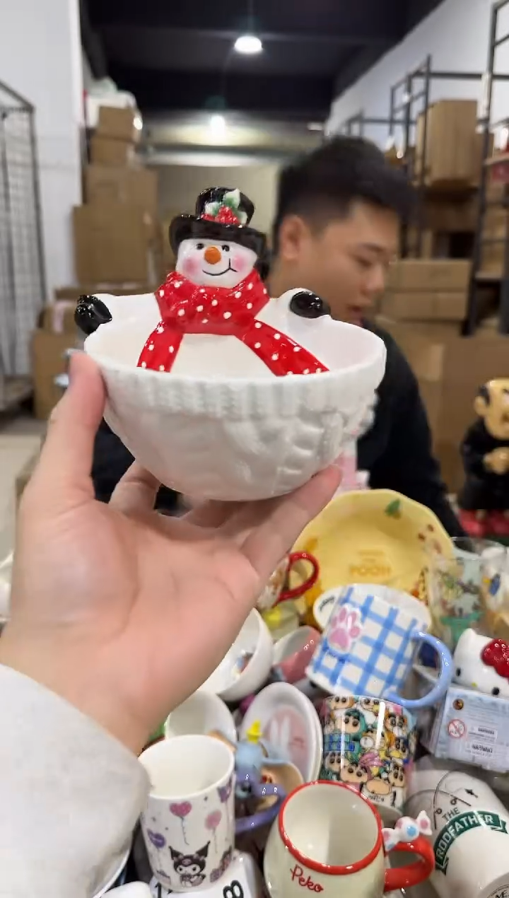 瓷片陶瓷原盒雪人碗
