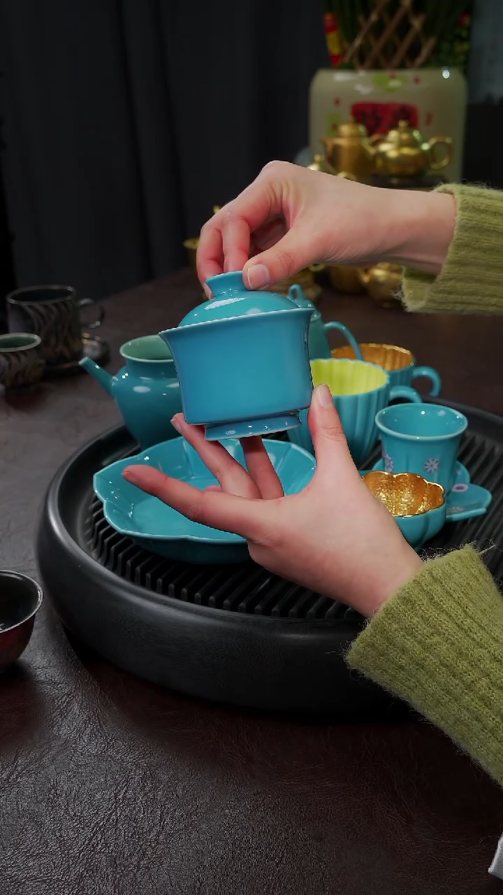 【闪购商品】杯【宜景窑松石蓝】马蹄盖碗