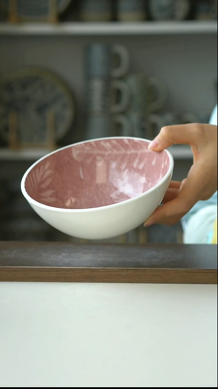 陶粉雾蕨影早餐碗16cm/620ML@4-2@微瑕